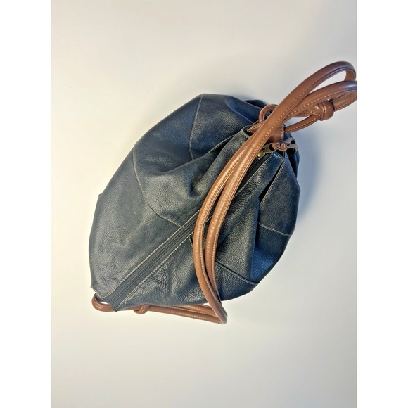 Vtg Y2K Grunge Faded Black Leather Shoulder Bag Women City Street - Picture 14 of 14